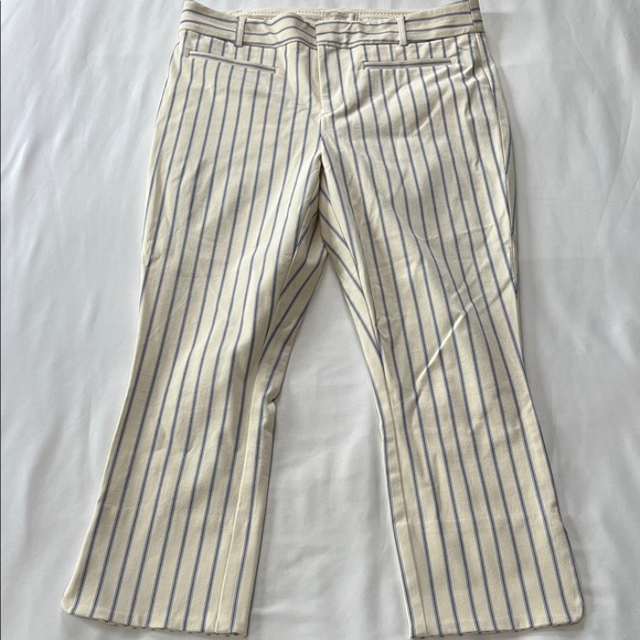 Anthropologie The Essential Slim Cream/Blue/Lavendar Striped Split Hem Pants - Picture 2 of 7